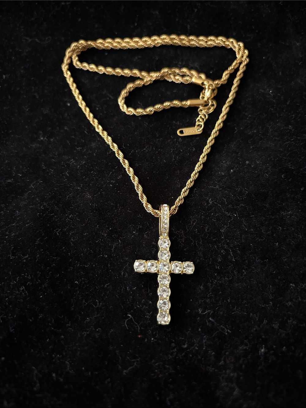 Gold-Tone Cross Pendant Necklace with Crystal Accents